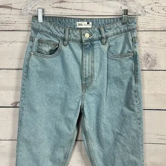 Zara Jeans Womens 6 Blue High Rise Mom‎ Preppy Retro 90s Y2k Light Wash - Picture 2 of 11